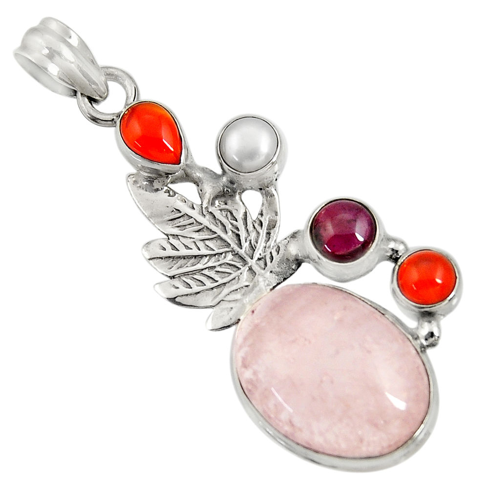 16.89cts natural pink morganite cornelian (carnelian) 925 silver pendant d36707