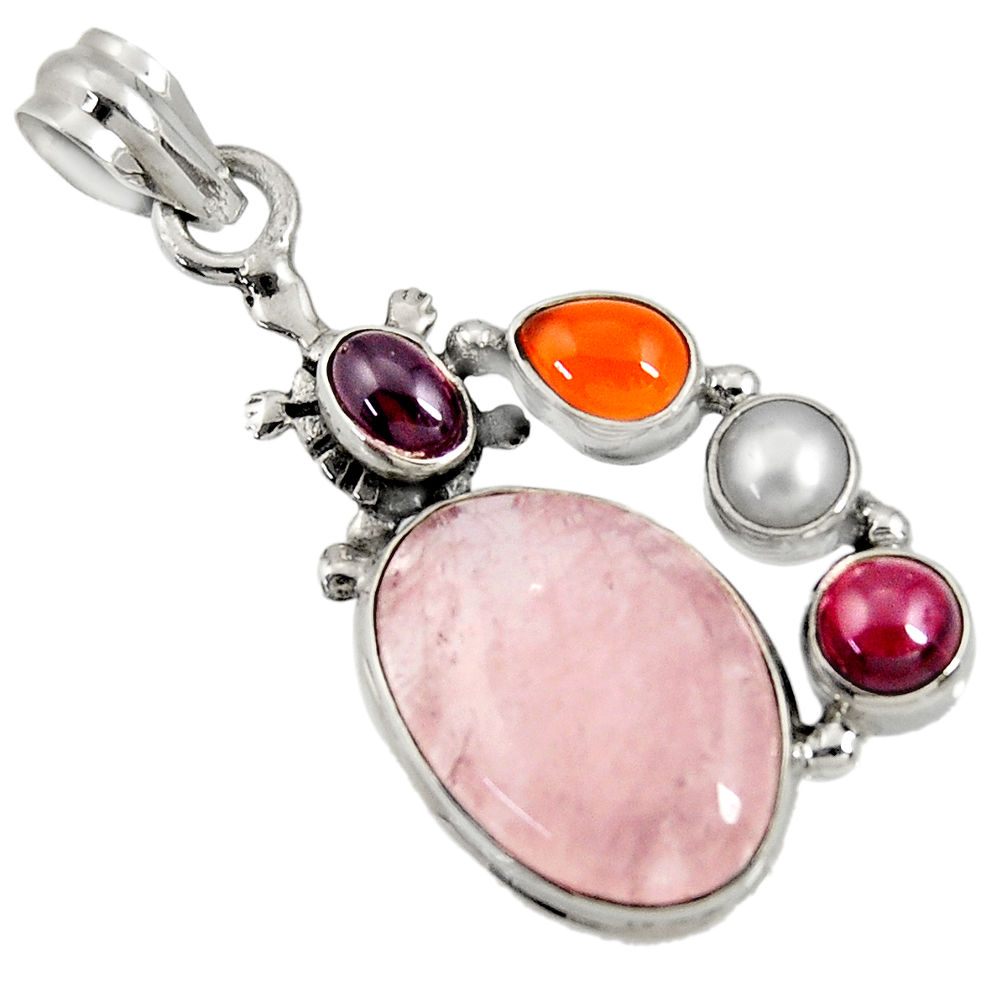 15.76cts natural pink morganite cornelian (carnelian) 925 silver pendant d36716