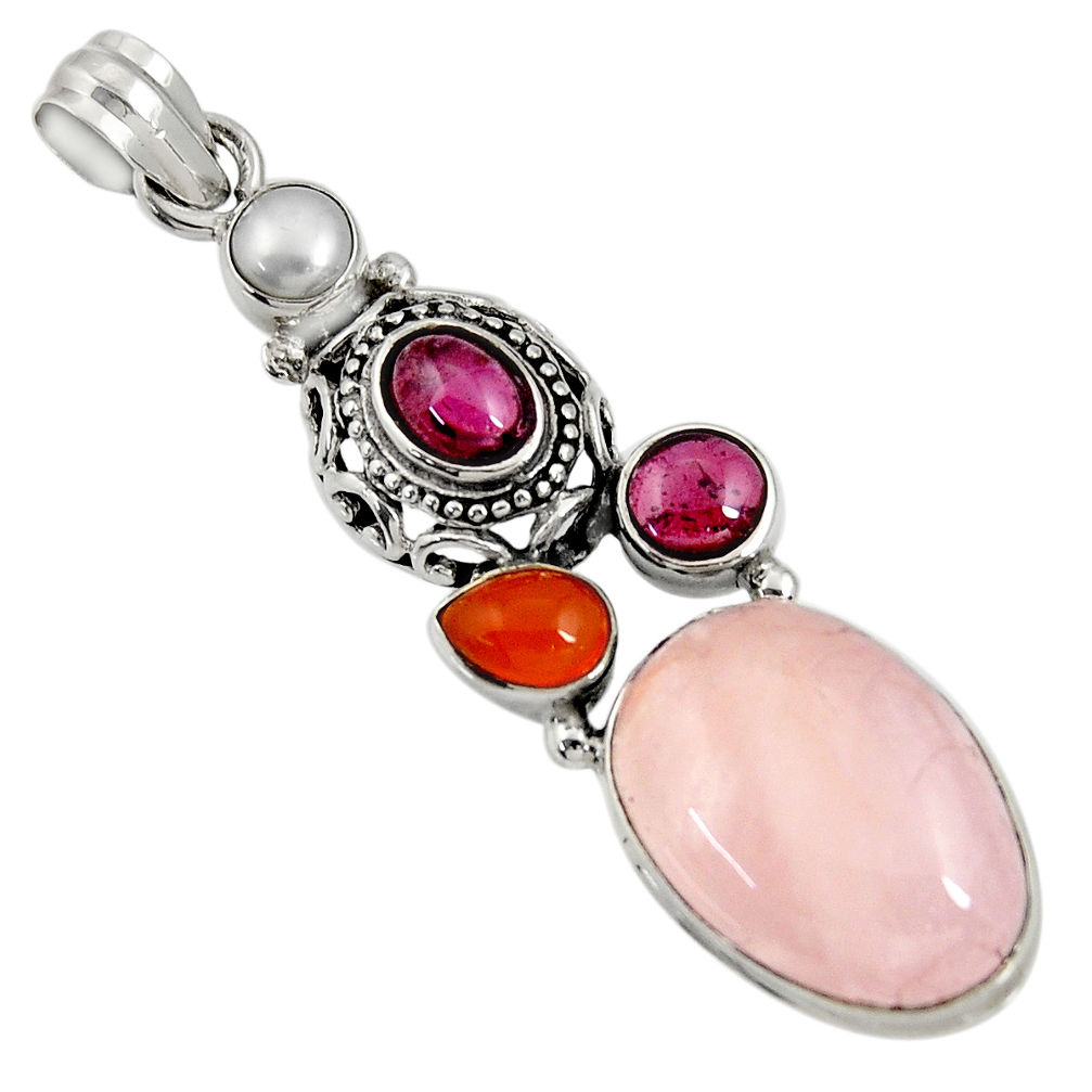 925 silver 18.51cts natural pink morganite cornelian (carnelian) pendant d36718