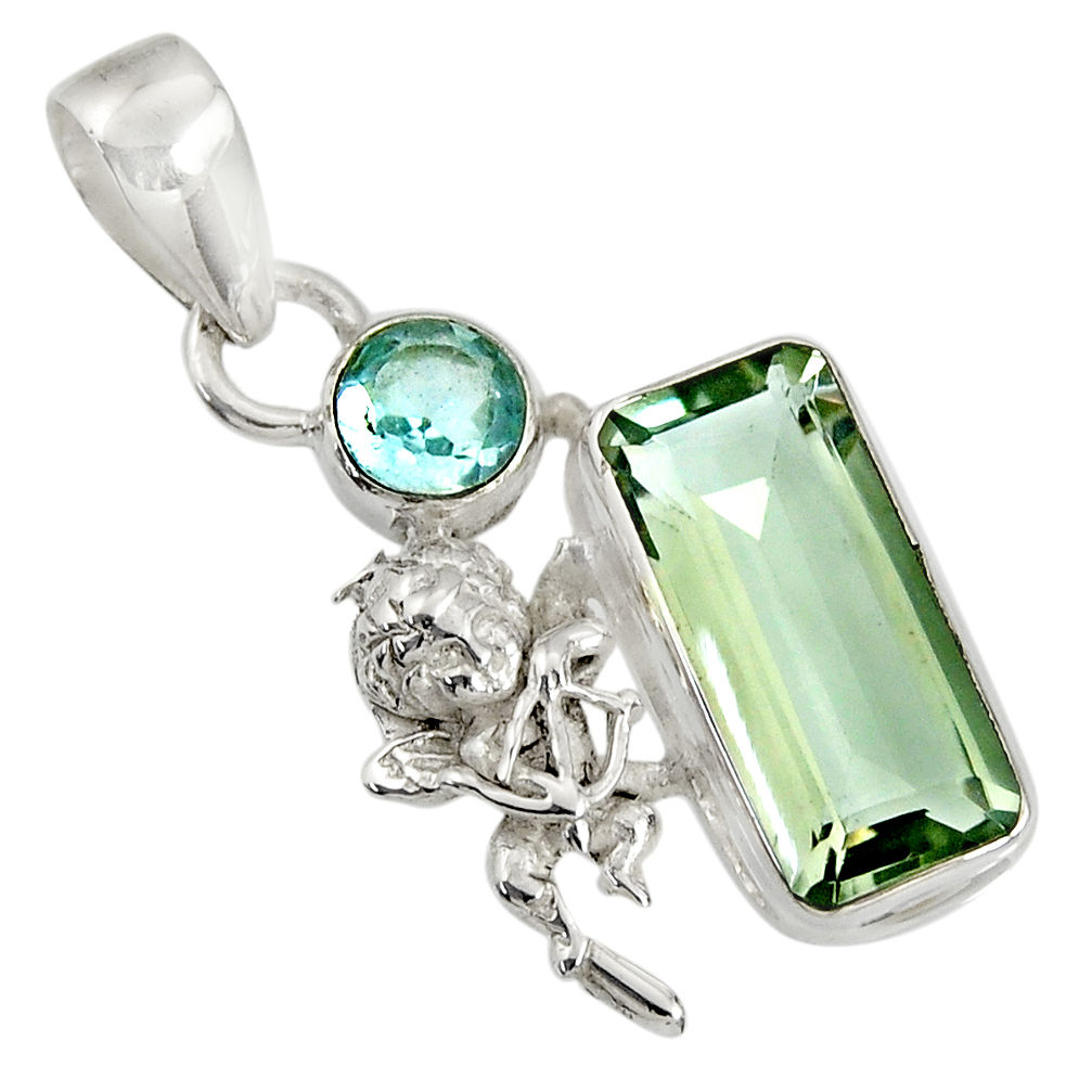 8.54cts natural green amethyst topaz 925 sterling silver angel pendant d36722