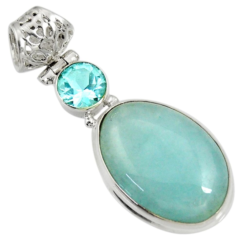 16.70cts natural blue aquamarine topaz 925 sterling silver pendant d36725