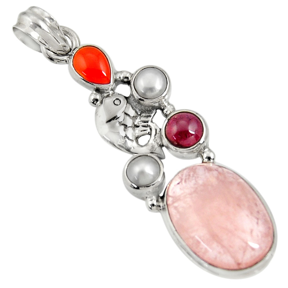 16.93cts natural morganite cornelian (carnelian) 925 silver fish pendant d36734