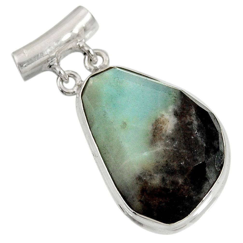 19.23cts natural green boulder amazonite 925 sterling silver pendant d36742