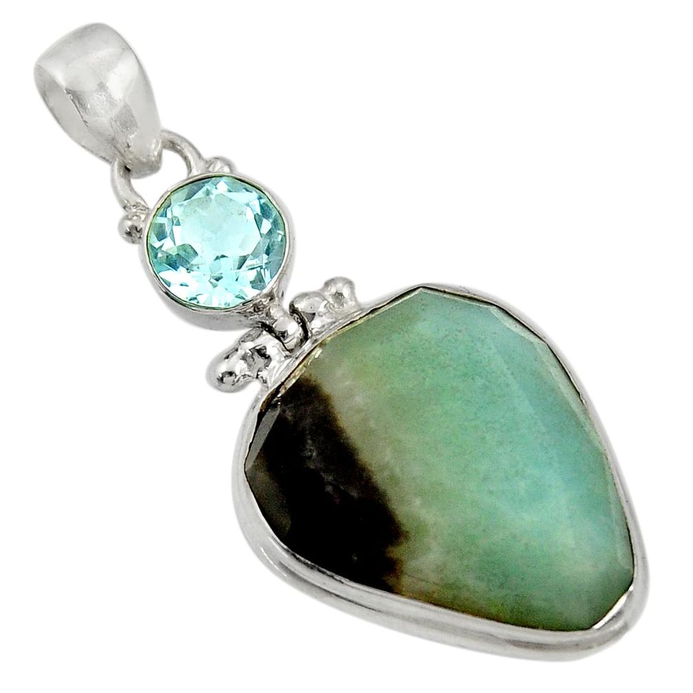 25.60cts natural green boulder amazonite topaz 925 silver pendant d36745