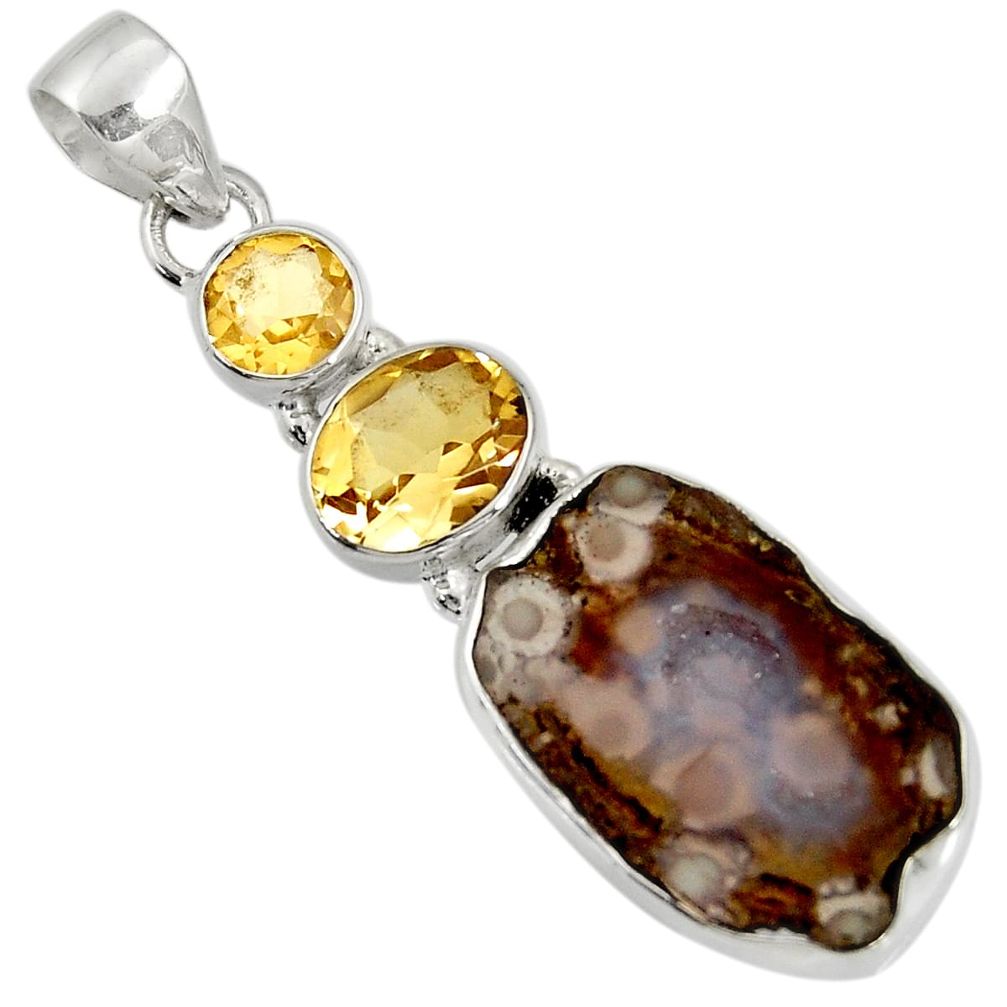 13.70cts natural black geode druzy citrine 925 sterling silver pendant d36762