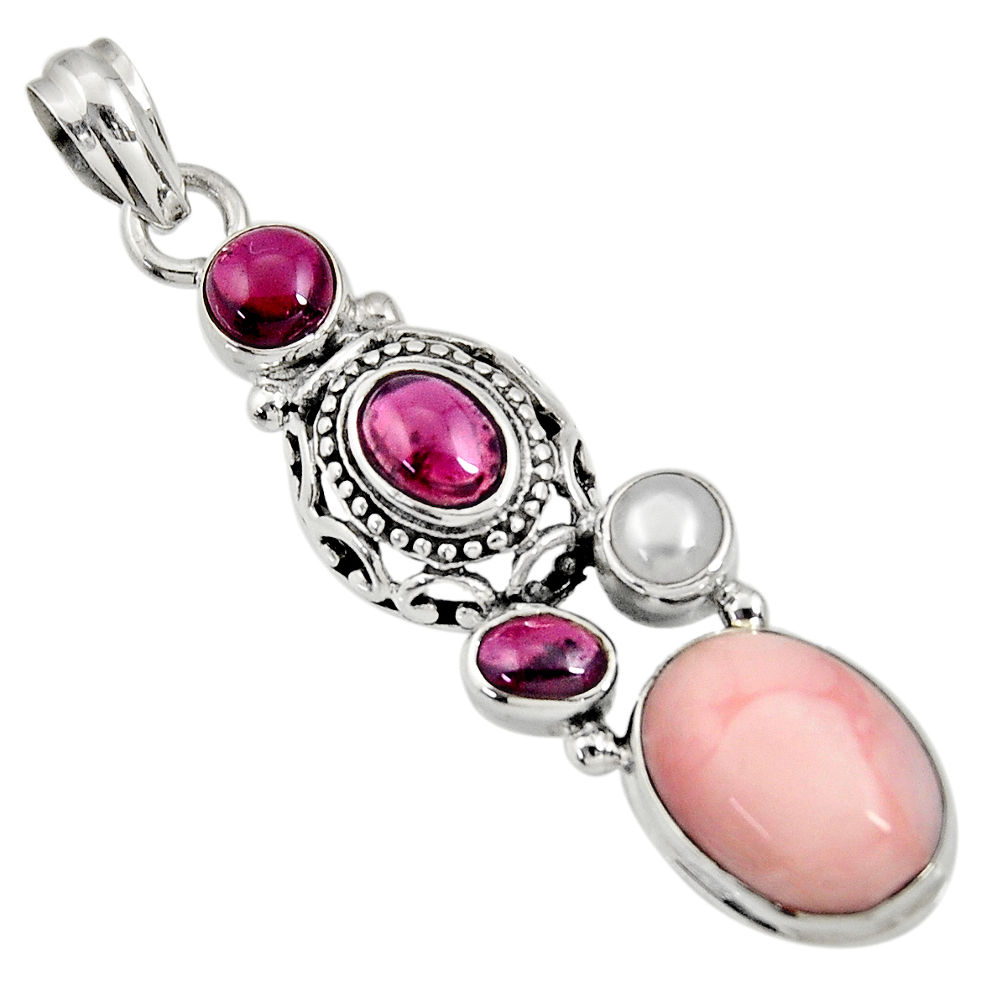 10.02cts natural pink opal garnet pearl 925 sterling silver pendant d36783