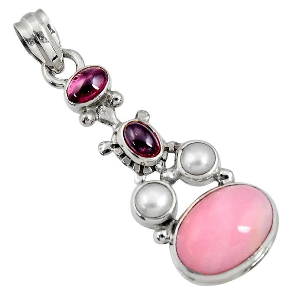 10.57cts natural pink opal garnet pearl 925 sterling silver pendant d36795