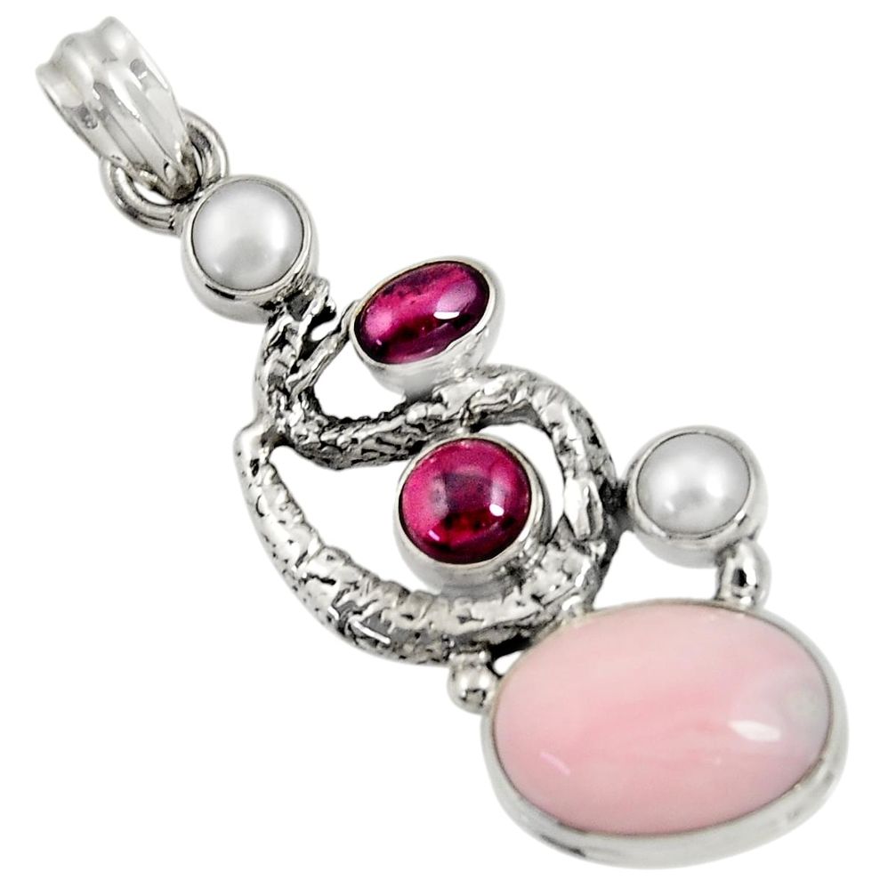 9.71cts natural pink opal garnet pearl 925 silver anaconda snake pendant d36802