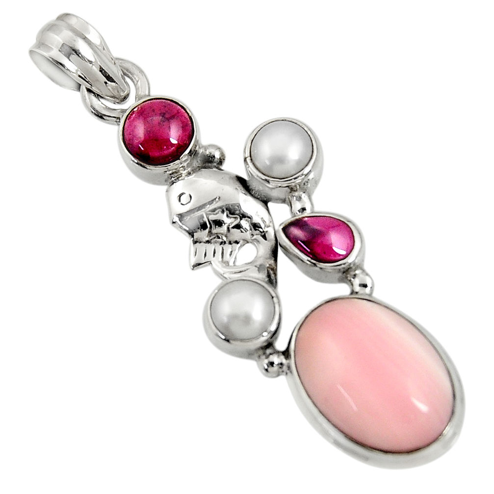9.84cts natural pink opal garnet pearl 925 sterling silver pendant d36806