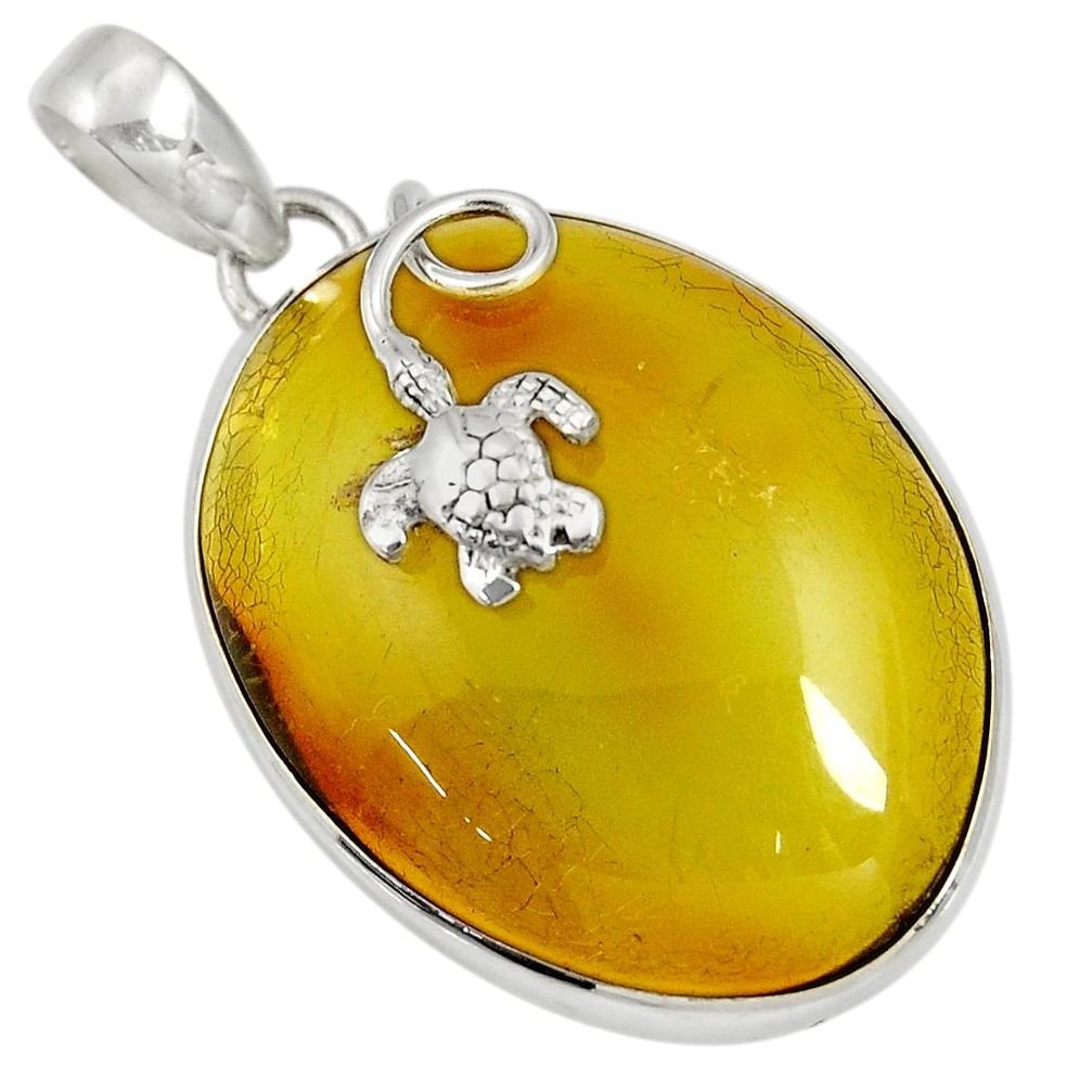 19.72cts natural green amber from colombia 925 silver turtle pendant d36813