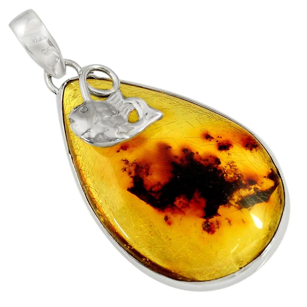 925 sterling silver 18.15cts natural green amber from colombia pendant d36816