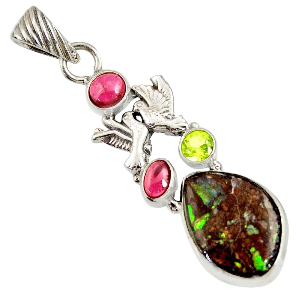  multi color ammolite 925 silver love birds pendant d36824