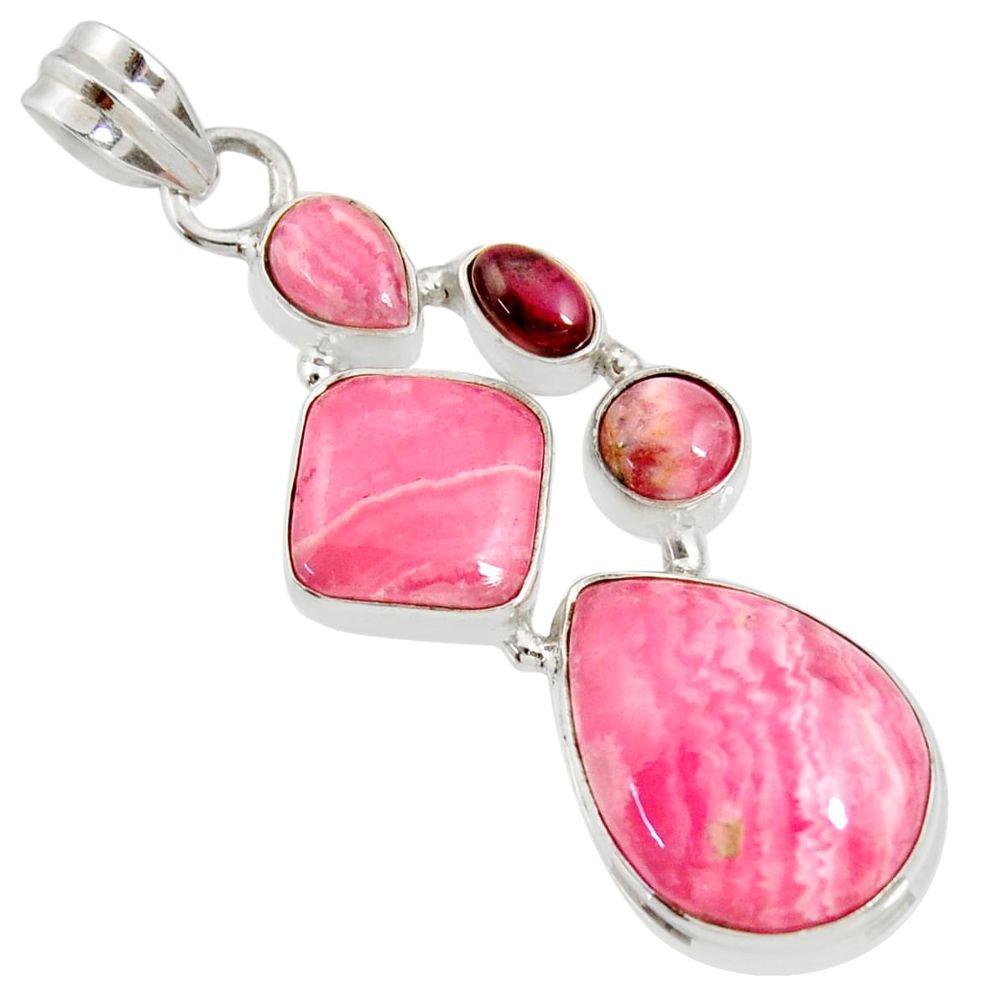 20.75cts natural pink rhodochrosite inca rose (argentina) silver pendant d36847