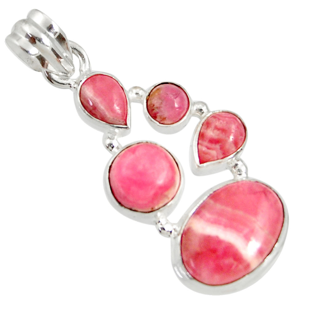 13.07cts natural pink rhodochrosite inca rose (argentina) silver pendant d36848