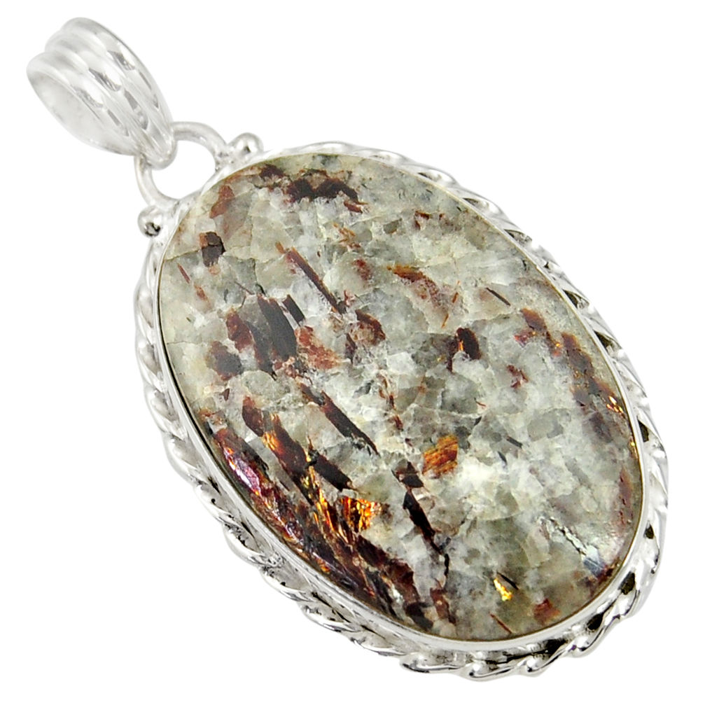 27.70cts natural bronze astrophyllite (star leaf) oval 925 silver pendant d36863