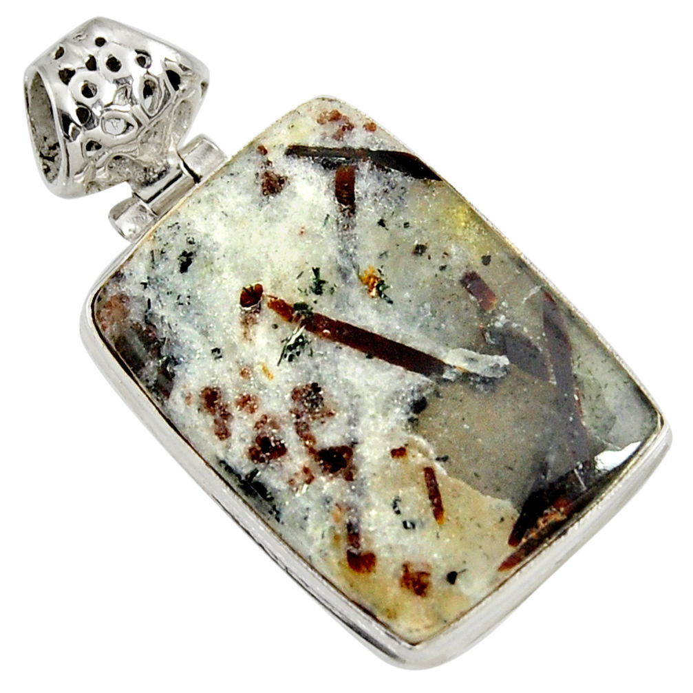 26.16cts natural bronze astrophyllite (star leaf) 925 silver pendant d36893