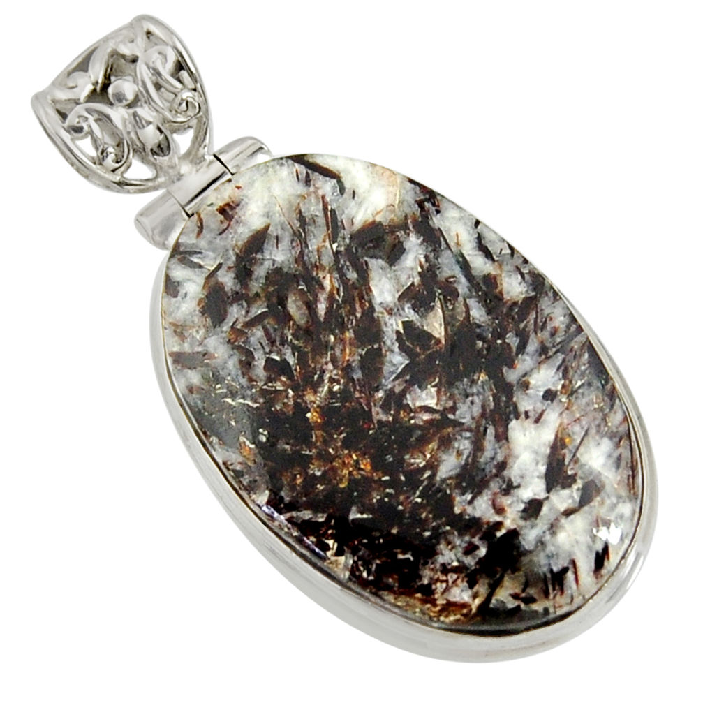 19.23cts natural bronze astrophyllite (star leaf) 925 silver pendant d36897