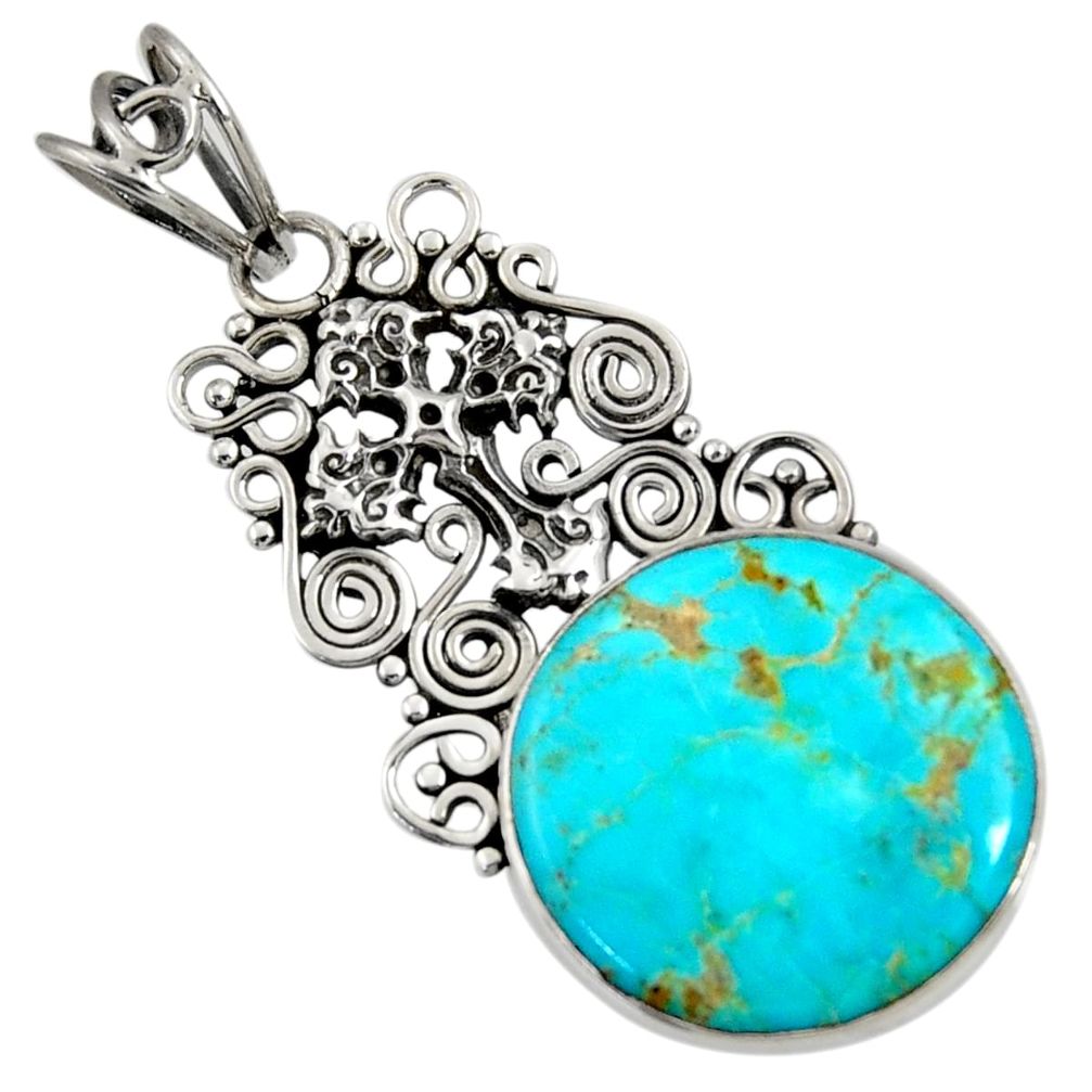 15.39cts natural green kingman turquoise 925 silver holy cross pendant d36914
