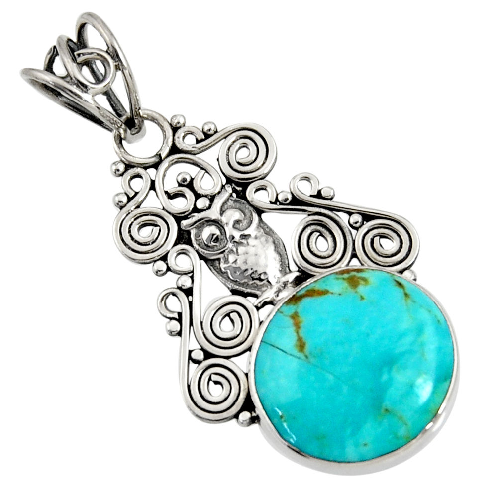 11.69cts natural green kingman turquoise 925 sterling silver owl pendant d36920