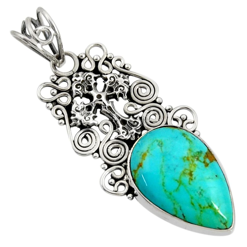 13.55cts natural green kingman turquoise 925 silver holy cross pendant d36932