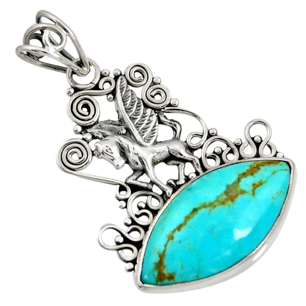  green kingman turquoise 925 silver unicorn pendant d36939