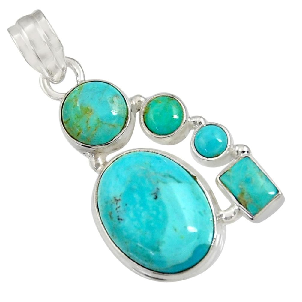 14.72cts natural blue kingman turquoise 925 sterling silver pendant d36955