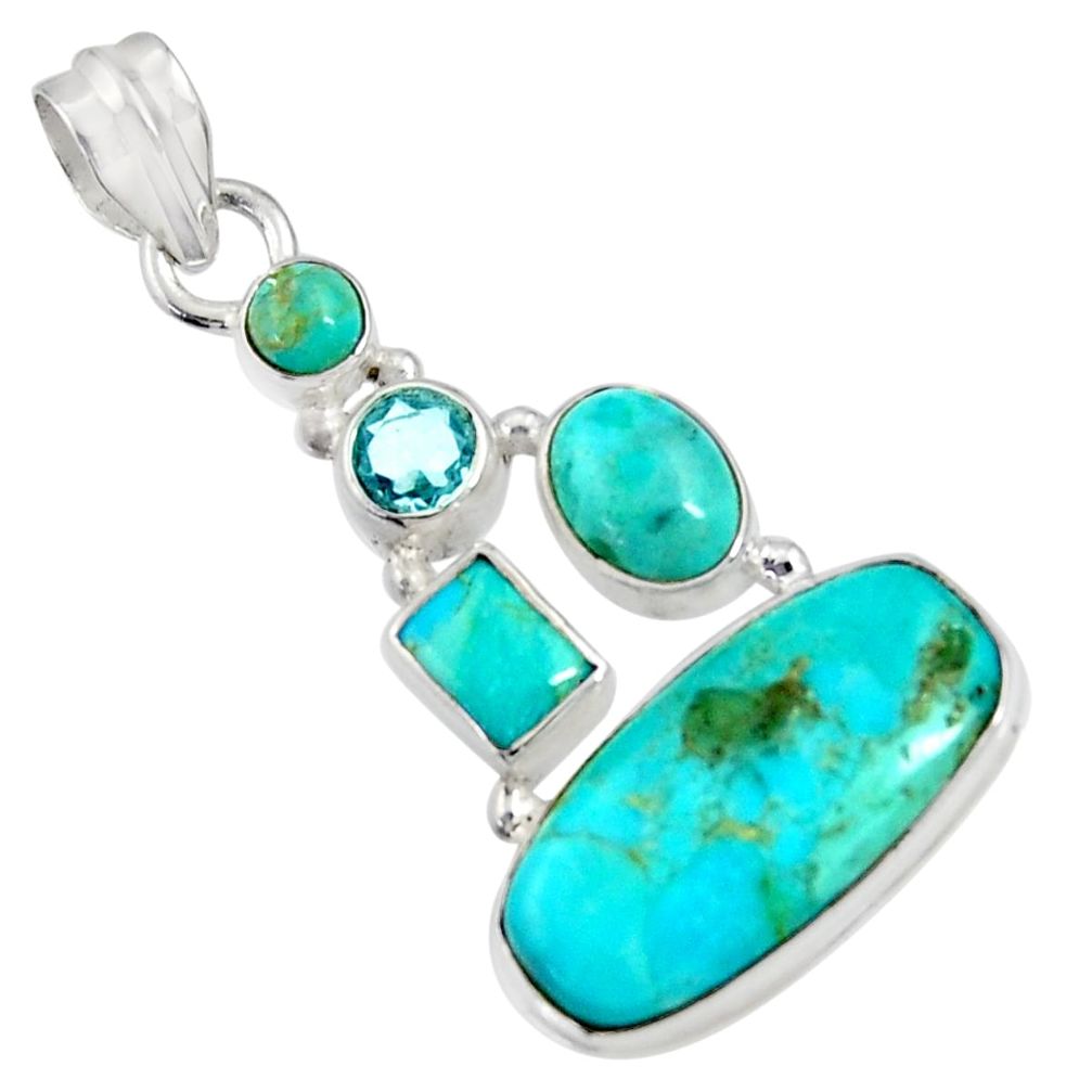 14.72cts natural blue kingman turquoise topaz 925 sterling silver pendant d36959