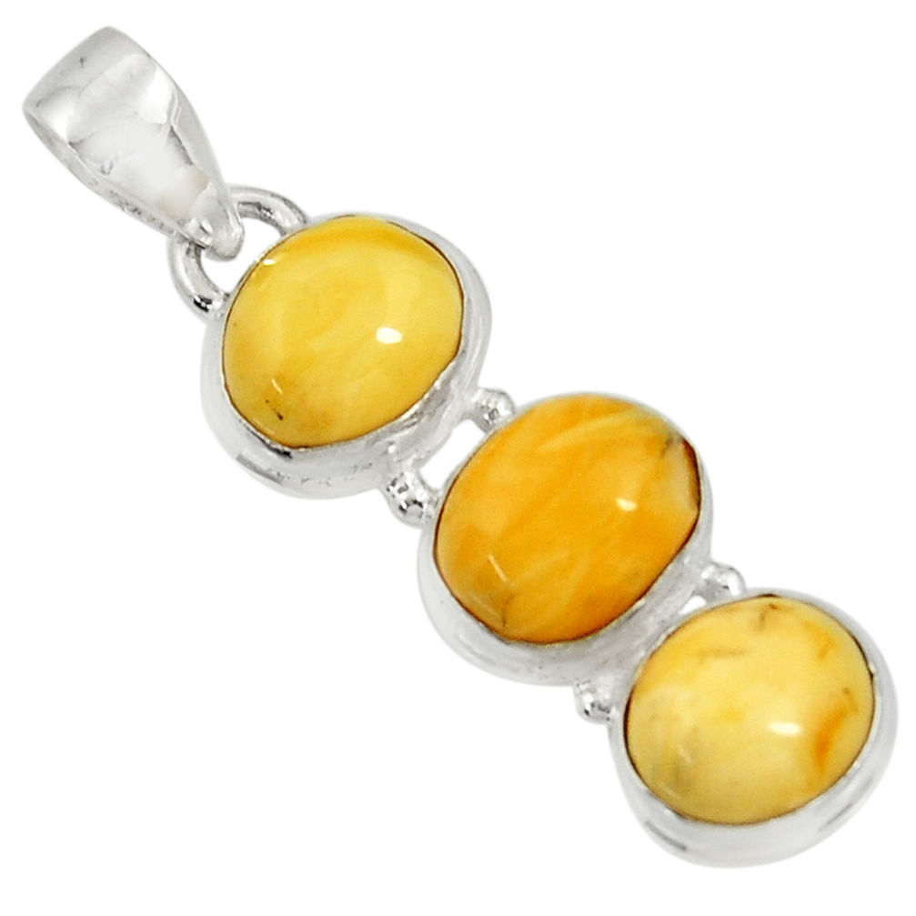 925 sterling silver 11.74cts natural yellow amber bone pendant jewelry d37007