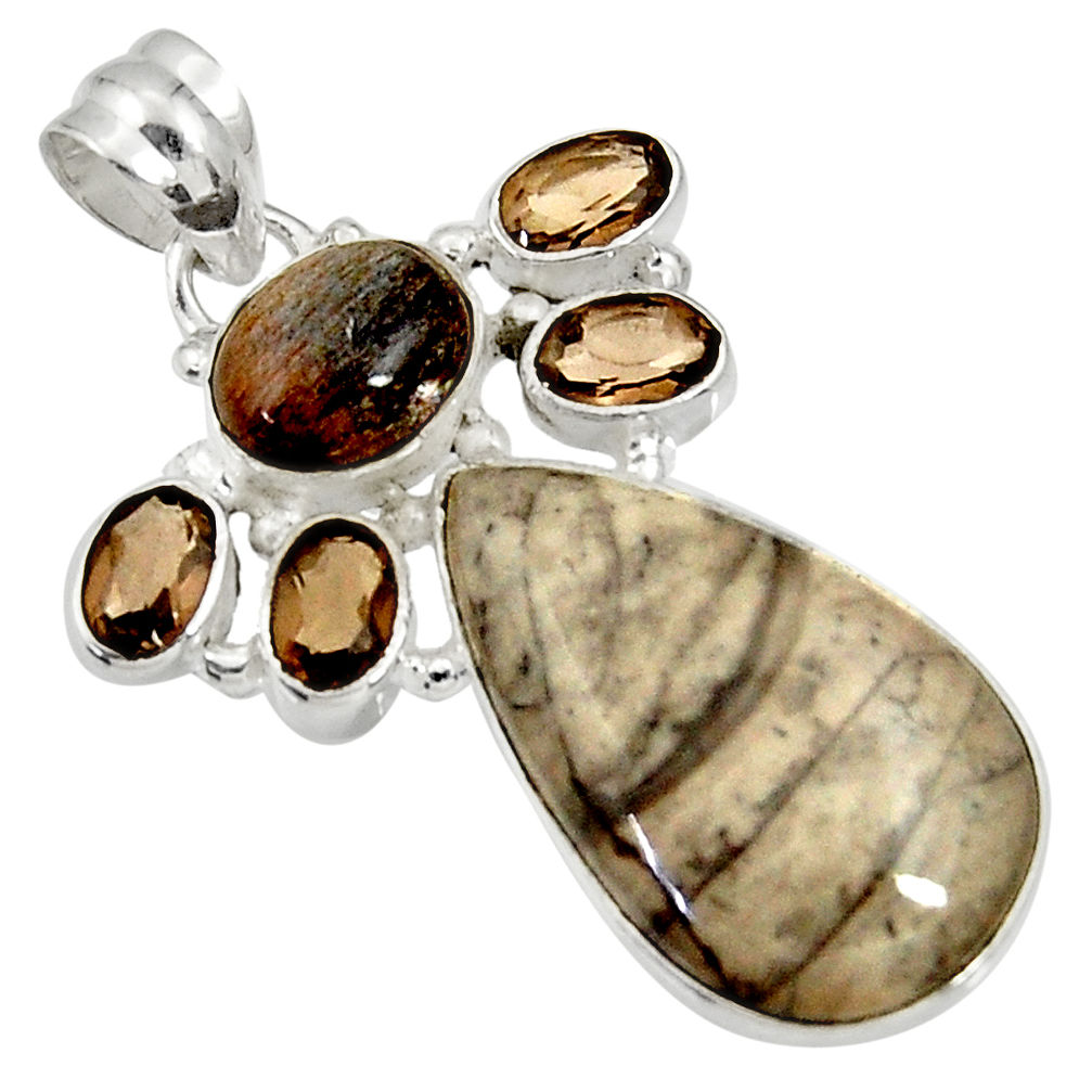 17.57cts natural brown mushroom rhyolite moonstone 925 silver pendant d37036