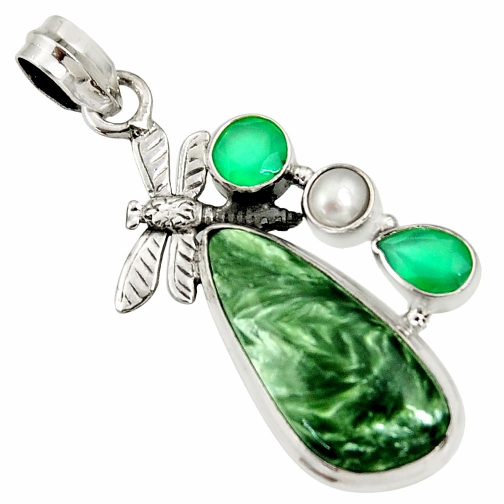  green seraphinite pearl 925 silver dragonfly pendant d37047
