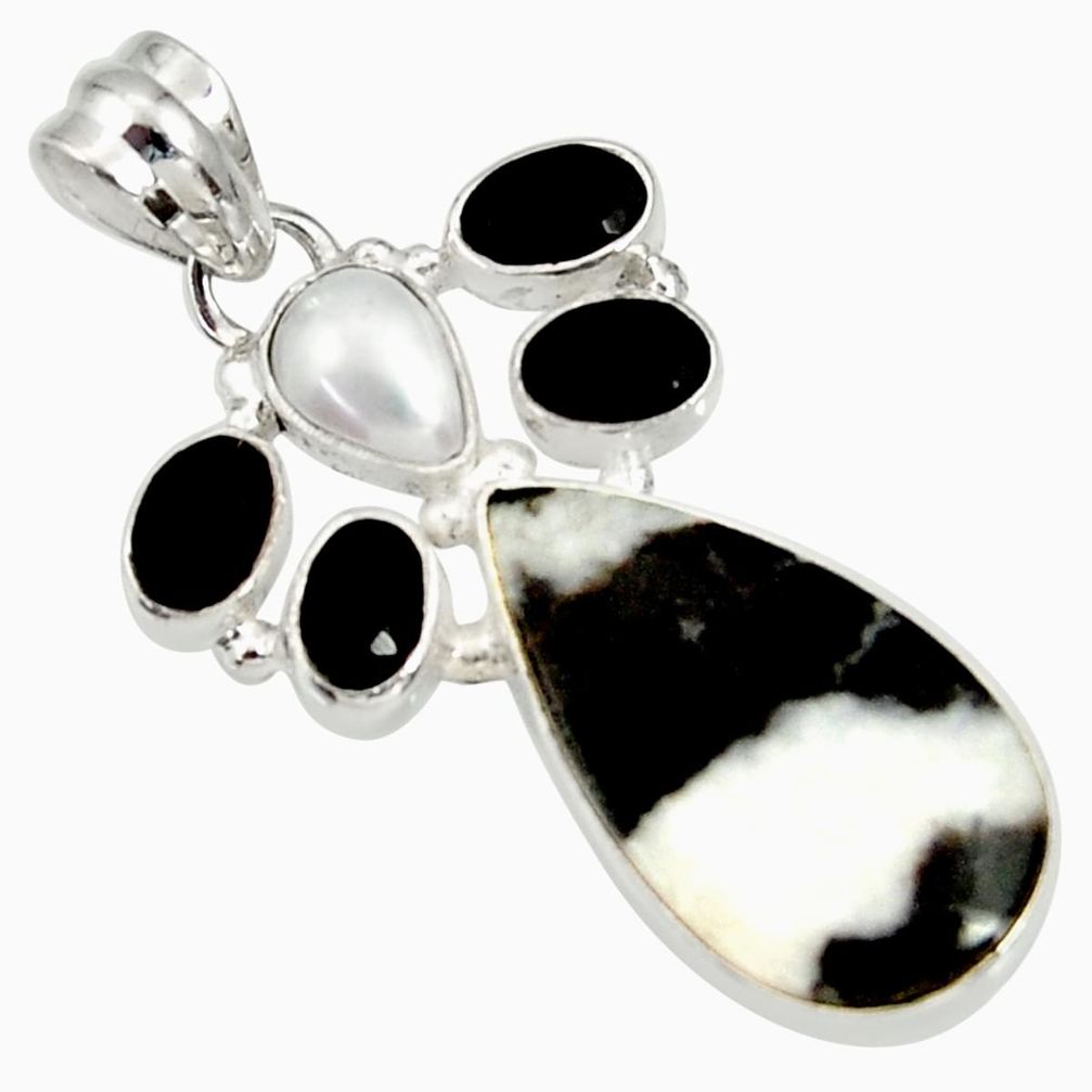 14.57cts natural white zebra jasper onyx 925 sterling silver pendant d37056