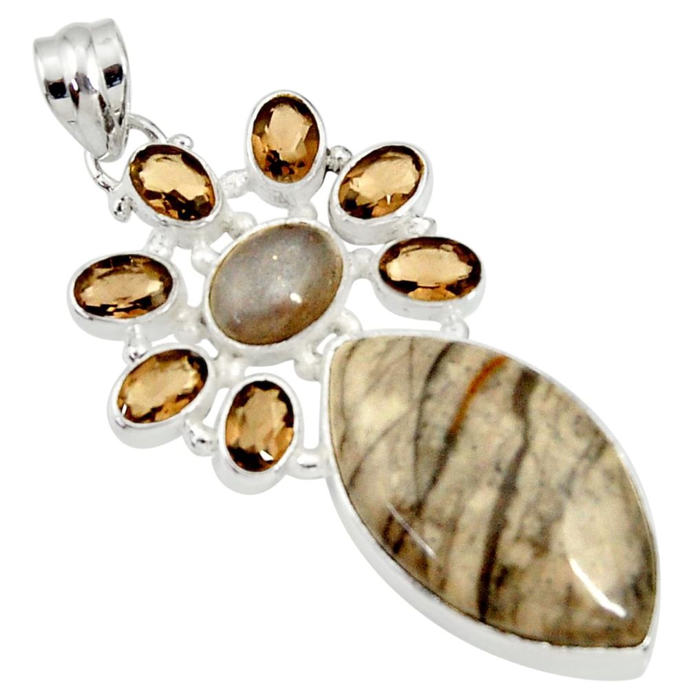 23.48cts natural brown mushroom rhyolite moonstone 925 silver pendant d37059