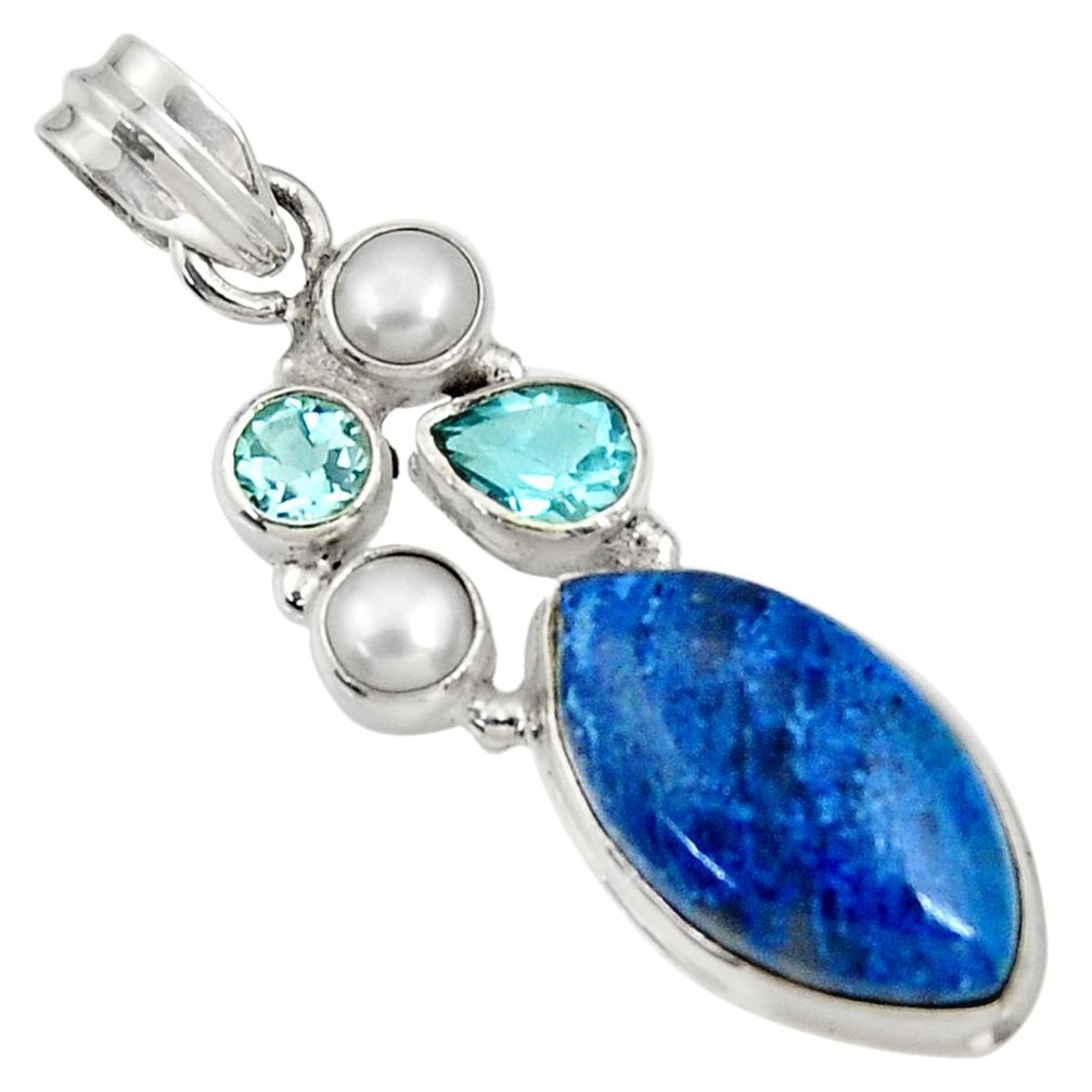 925 sterling silver 15.44cts natural blue shattuckite topaz pearl pendant d37066