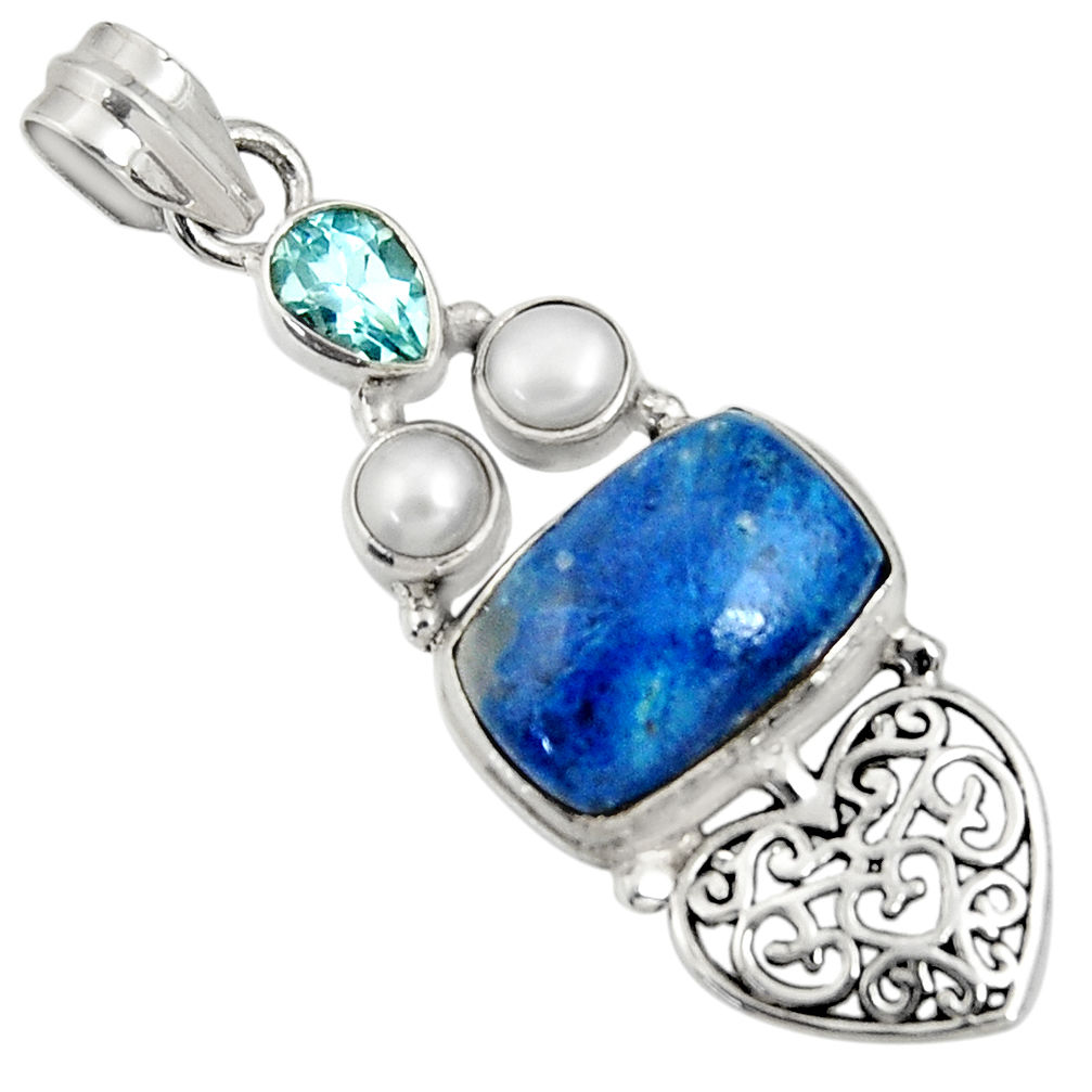 10.54cts natural blue shattuckite topaz pearl 925 sterling silver pendant d37067