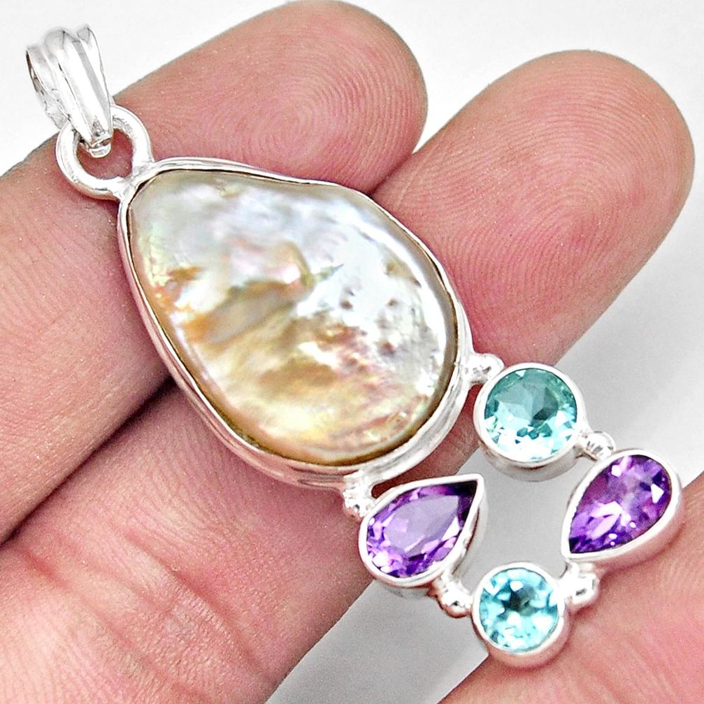 24.38cts natural blister pearl amethyst topaz 925 sterling silver pendant d37085