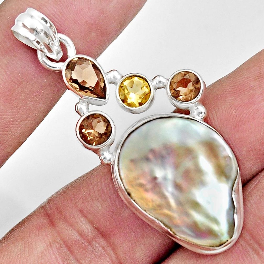  blister pearl smoky topaz citrine 925 silver pendant d37106