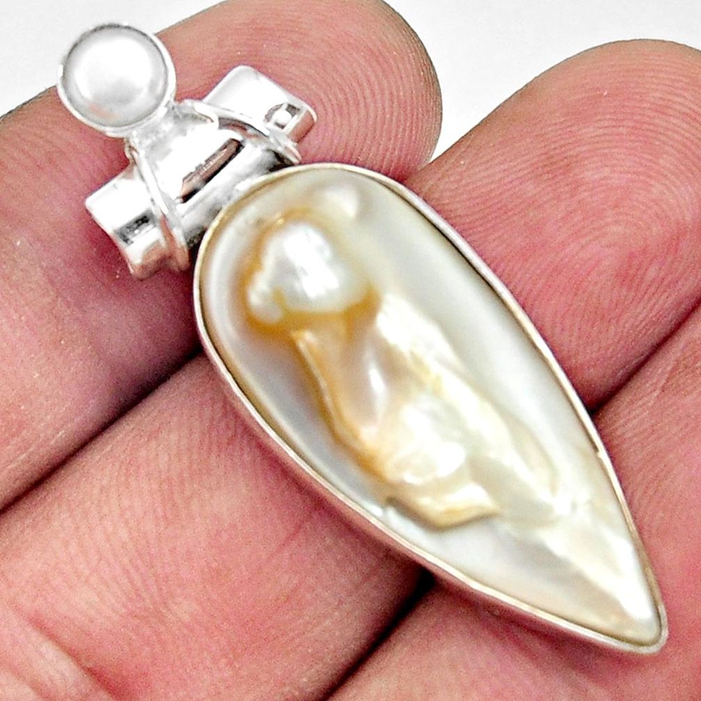 925 sterling silver 13.70cts natural blister pearl pearl pendant jewelry d37110