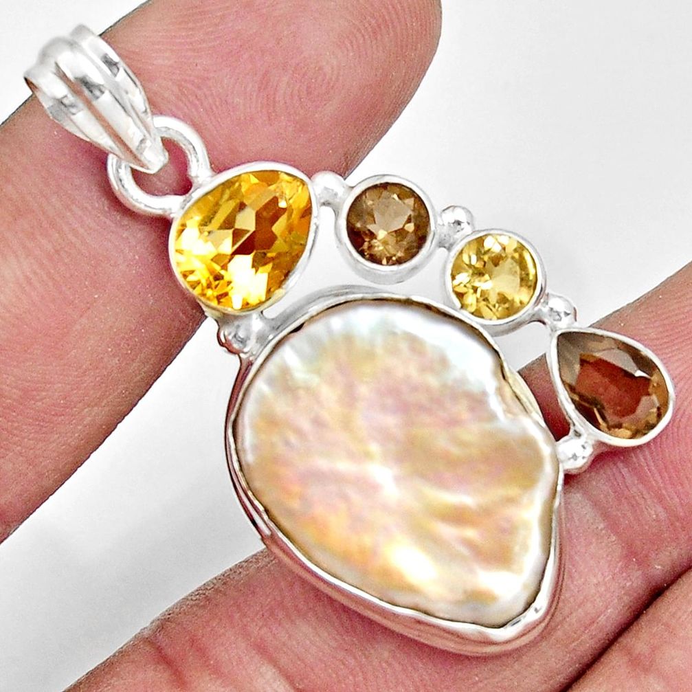  blister pearl smoky topaz citrine 925 silver pendant d37111