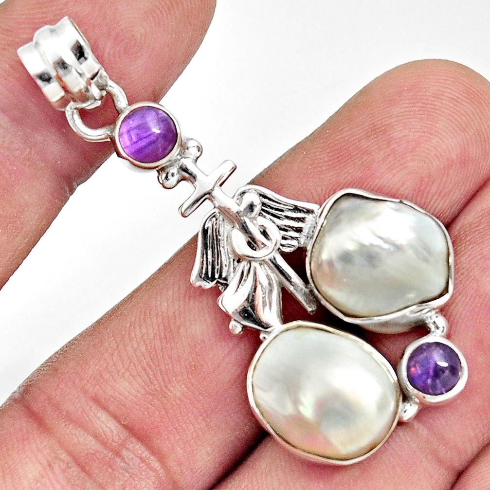 18.63cts natural blister pearl amethyst 925 sterling silver pendant d37112