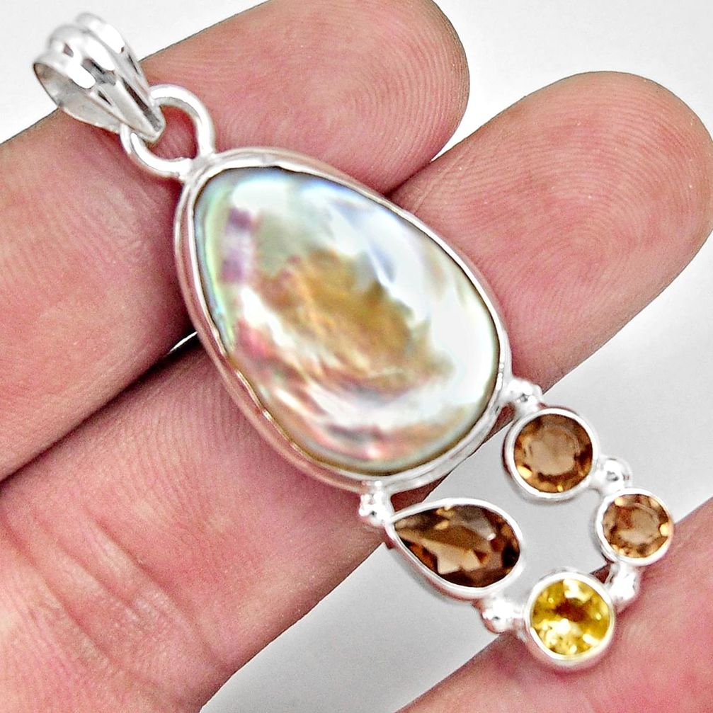 cts natural blister pearl smoky topaz citrine pendant d37117