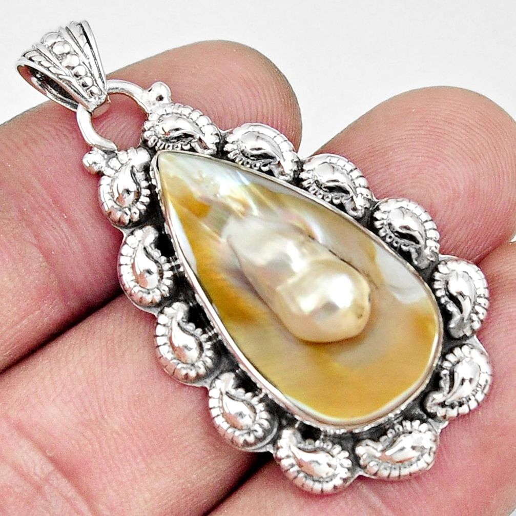 15.39cts natural blister pearl pear 925 sterling silver pendant jewelry d37118