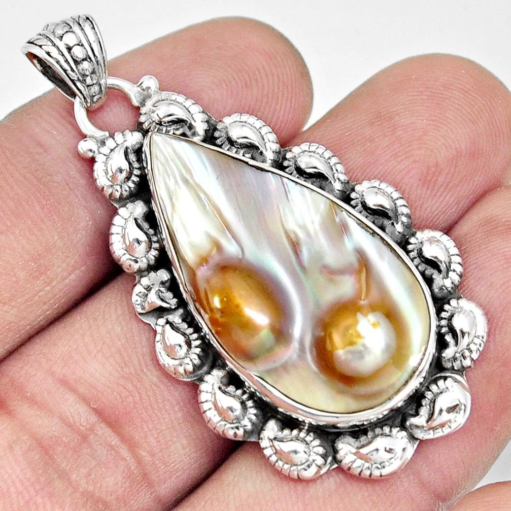 17.20cts natural blister pearl pear 925 sterling silver pendant jewelry d37120