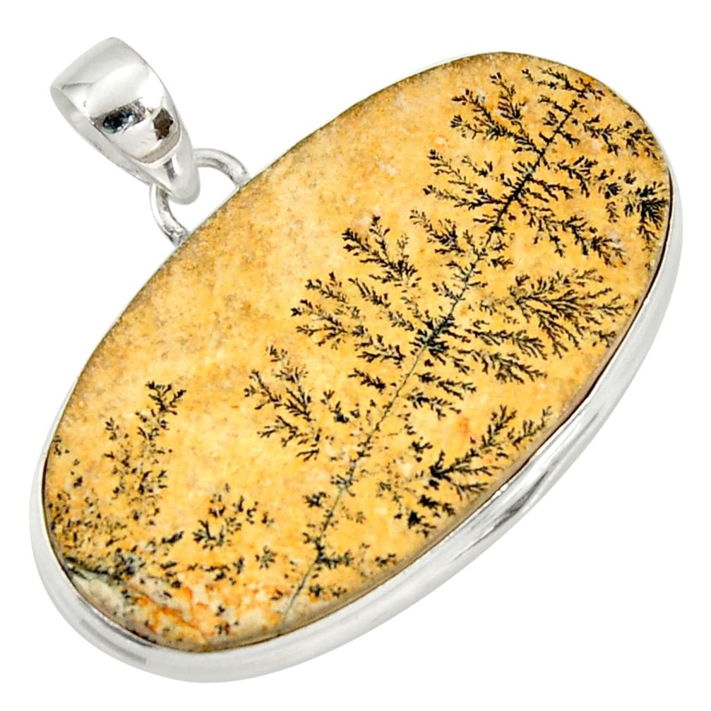 925 silver 30.49cts natural germany psilomelane dendrite oval pendant d37147