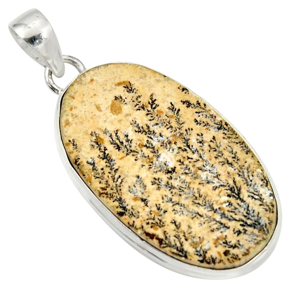 20.51cts natural germany psilomelane dendrite oval 925 silver pendant d37148