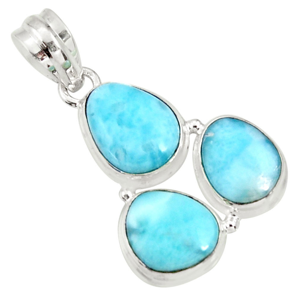 925 sterling silver 16.03cts natural blue larimar fancy pendant jewelry d37176