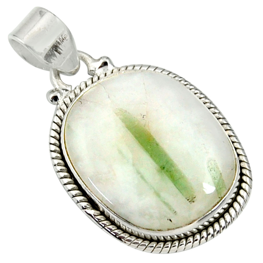 16.20cts natural green tourmaline in quartz 925 sterling silver pendant d37221