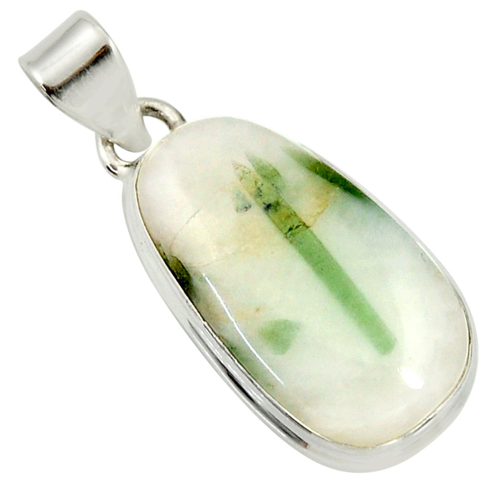 925 sterling silver 18.10cts natural green tourmaline in quartz pendant d37231