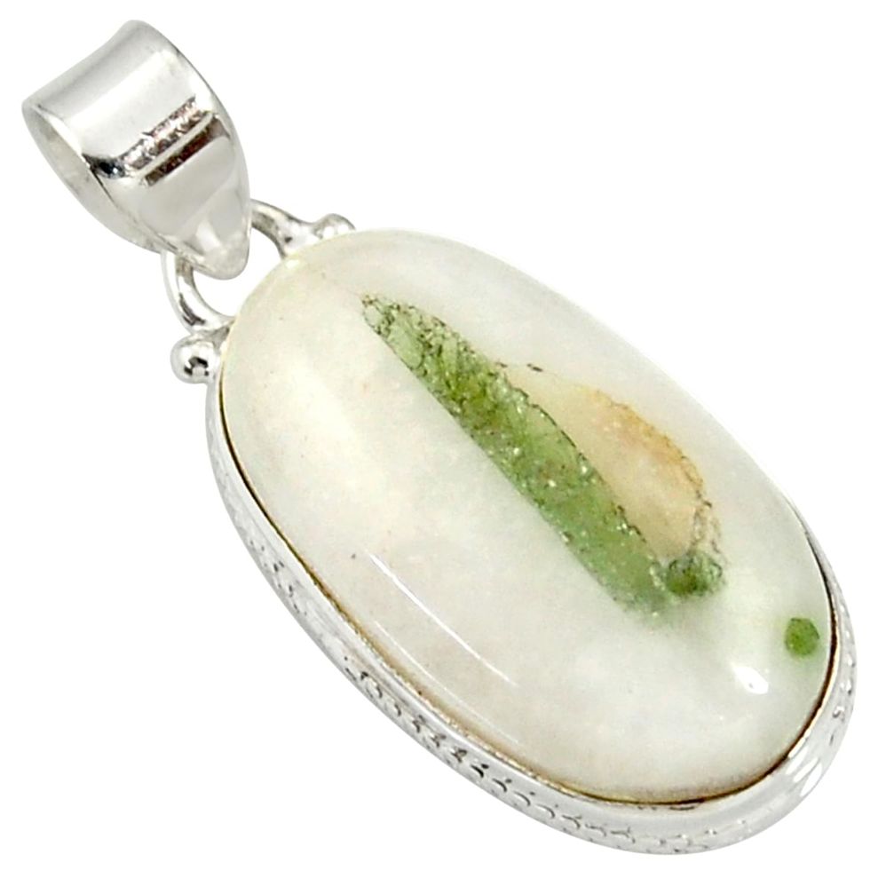  green tourmaline in quartz 925 sterling silver pendant d37276