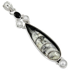 Clearance Sale- 22.02cts natural black orthoceras onyx 925 sterling silver pendant d37361