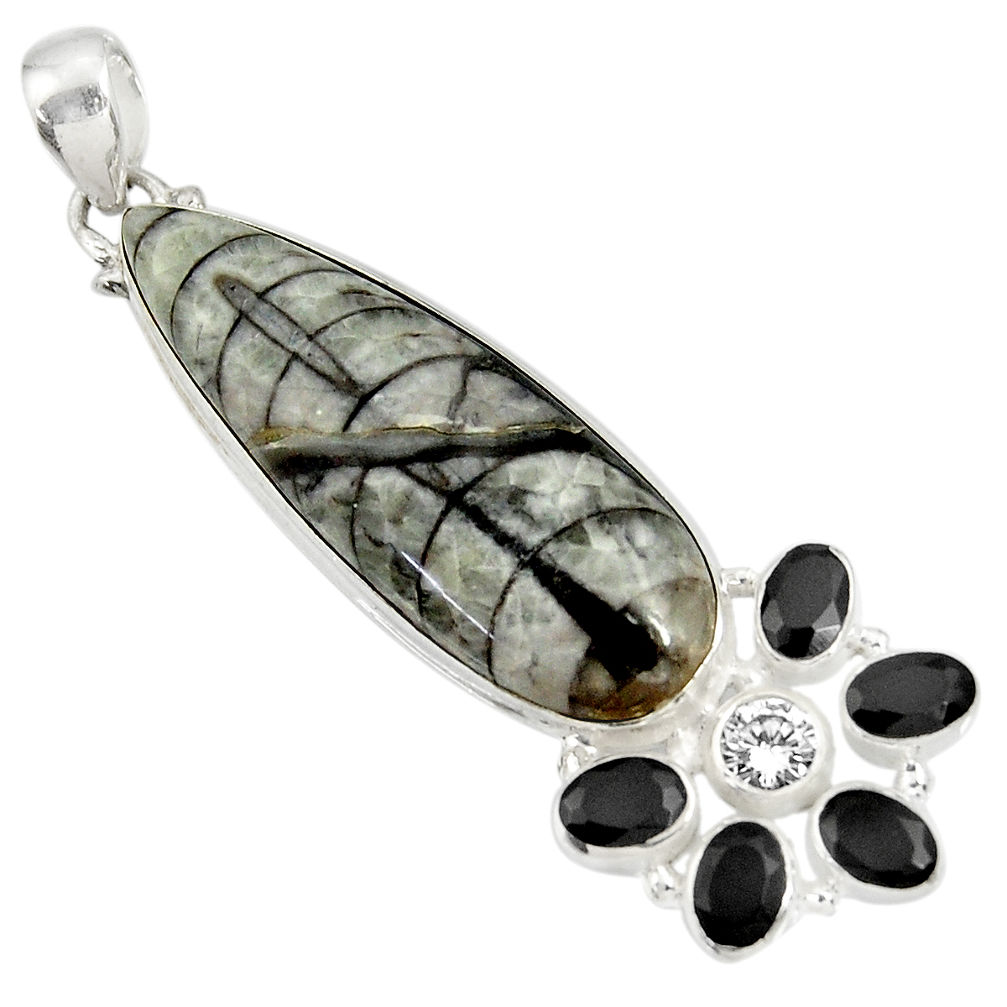 29.40cts natural black orthoceras onyx 925 sterling silver pendant d37362